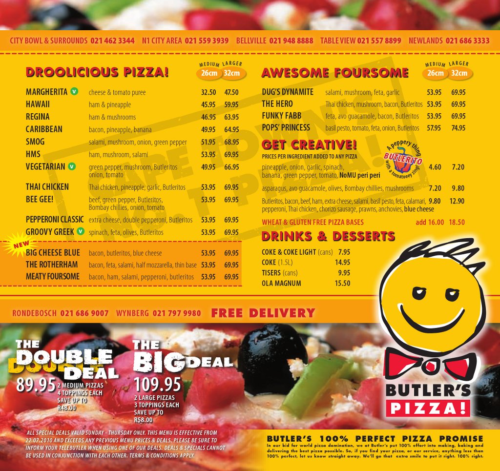Butler's Pizza Menu